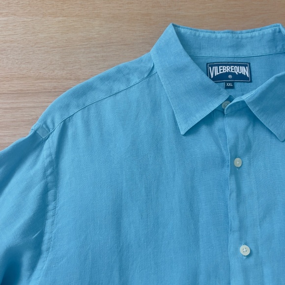 Vilebrequin 100% linen button down shirt men's size XXL aqua teal pockets casual - Picture 3 of 8
